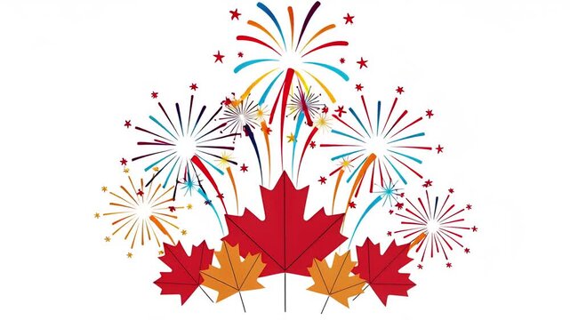 Celebrate Canada Day with dazzling fireworks and iconic maple leaves, a vibrant patriotic symbol perfect for national pride celebrations and festive designs