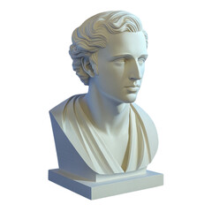 Classical bust sculpture, marble statue, male portrait, neoclassical art, museum style, white stone, transparent background elevates serene mood