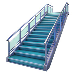 Modern staircase isolated transparency background metal railing teal steps contemporary minimal clean architectural indoor
