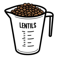 Lentils measuring cup icon simple drawing white transparent background minimal clean line art kitchen utensil cooking ingredient healthy