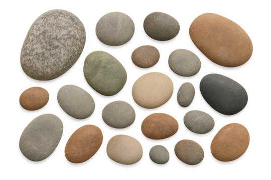 Collection of smooth river stones on transparent background - Powered by Adobe