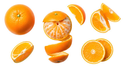 Orange Fruit Composition Whole, Sliced, and Peeled Variations on White Background