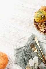 Vertical Thanksgiving Flat Lay with Copy Space and Basket