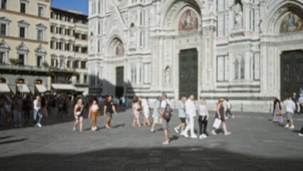 Historic cathedral facade defocused with soft bokeh, architectural details muted in an outdoor plaza  background backdrop copyspace template. © Krakenimages.com