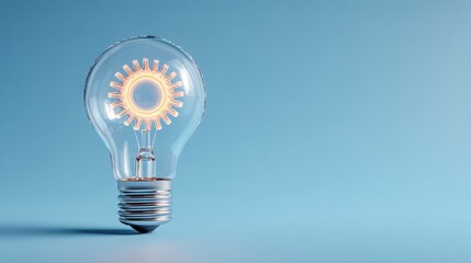 Illuminated Light Bulb with Unique Design and Soft Glow Against a Blue Background for Creative and Innovative Concepts