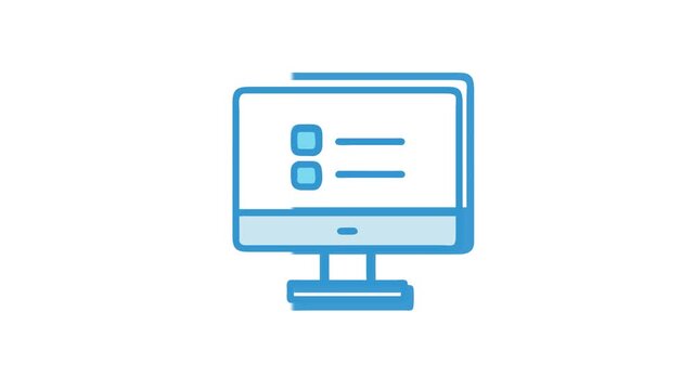 Blue computer icon featuring checkboxes and text on screen