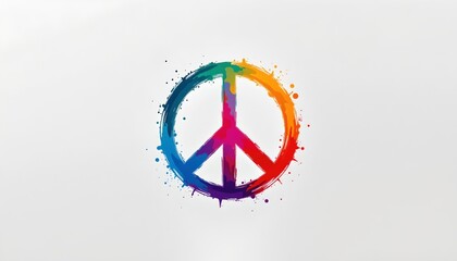 A graphic of the peace sign with colorful paint splatters around it, placed against a light background.