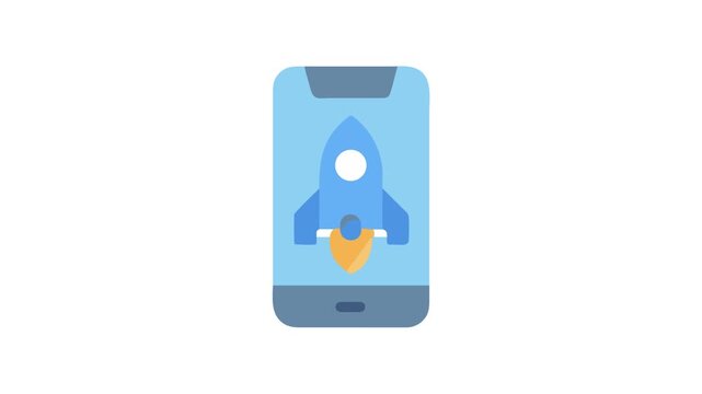 Mobile app development icon with rocket launch inside phone