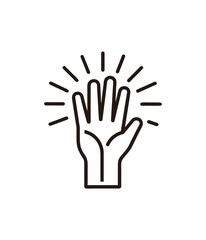 Vector line art illustration of an open hand with radiating lines
