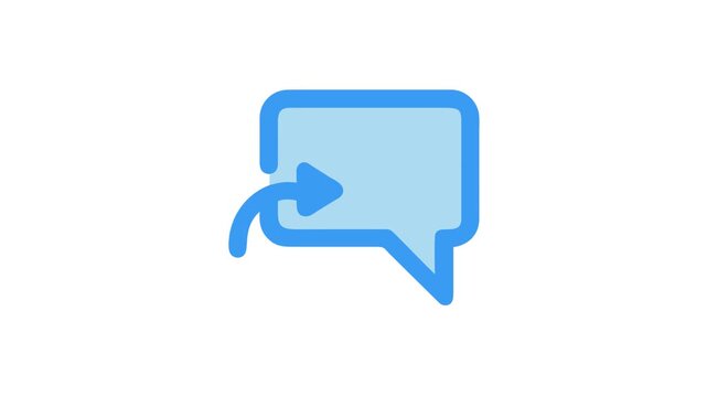 Blue speech bubble with return arrow on White Background