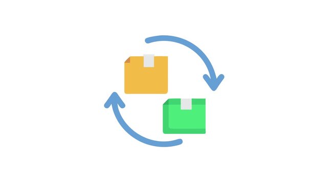 Parcel exchange graphic illustration with rotation arrows on White