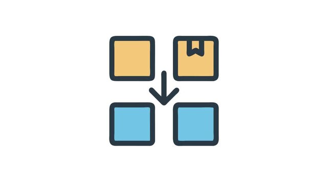 Box transfer process flow in simple cartoon style design