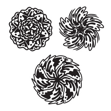 Set of hand drawn black mandala , asian traditional design oriental elements.