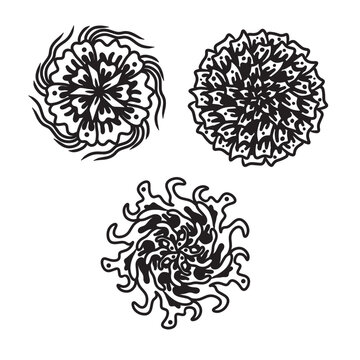 Set of hand drawn black mandala , asian traditional design oriental elements.