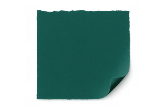 Blank teal paper note with torn top edge and curled corner, creating a removable template overlay