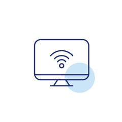 Wi-fi on computer screen. Online connection, browsing and broadcast. Pixel perfect, editable stroke vector icon