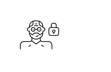 Man wearing glasses and lock. Protecting user personal accounts or profiles. Pixel perfect, editable stroke vector icon