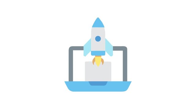 Laptop launches rocket representing startup business or technology