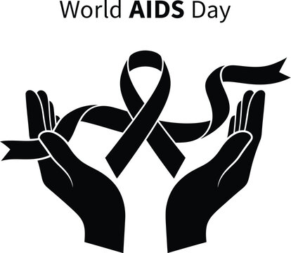 World aids day illustration with hands holding ribbon