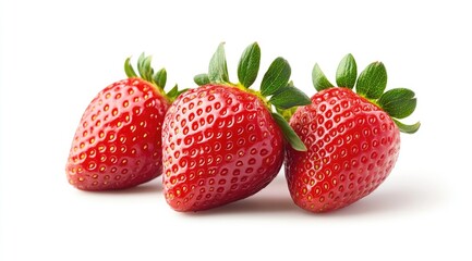 Three fresh, red strawberries