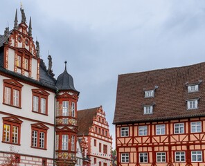 colourful half-timbered houses in the old city centre of Coburg