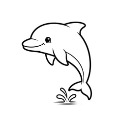 Obraz premium Cartoon dolphin leaping joyfully from the water, a charming marine illustration perfect for children's books, educational materials, and playful designs