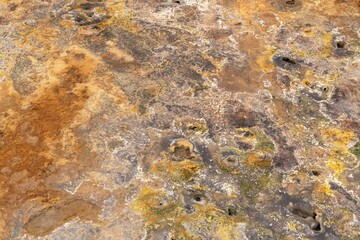 abstract close-up view of the different soil and mineral colours in the Hverir Geothermal Area in northern Iceland