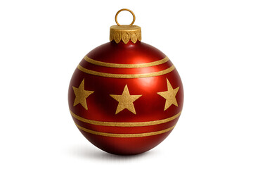 Red christmas ornament bauble with gold star decorations isolated on white background
