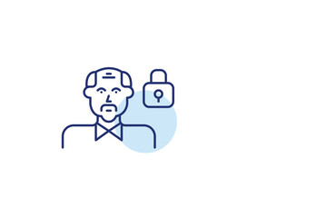 Man with moustache and lock. Protecting user personal accounts or profiles. Pixel perfect, editable stroke vector icon