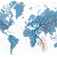 Fototapeta premium A creative illustration of human veins forming a world map, symbolizing unity, life.