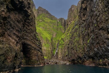 view of the iconic Vestmannabjorgini or Vestmanna Cliffs on Streymoy Island in the Faroe Island Archipelago