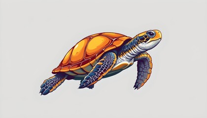 This is an illustration of a sea turtle in mid air flight, displayed against a plain background that highlights its cartoonish style