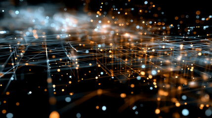 Digital Matrix: A luminous network of interconnected dots and lines, suggesting the complex web of digital data, technology, and futuristic concepts.