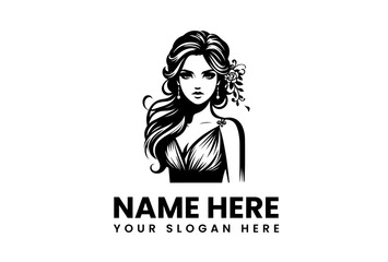 Elegant Woman Illustration for Logo Design Beauty, Style, and Grace in Monochrome
