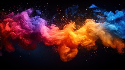 Abstract swirling colors explode on dark background