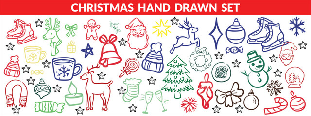 Christmas hand drawn set vacktor design 