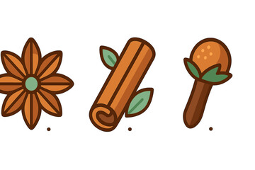 Aromatic cooking and baking spices set featuring star anise cinnamon stick and clove bud