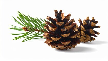 A close-up view of two pinecones and a branch, highlighting intricate details and natural beauty