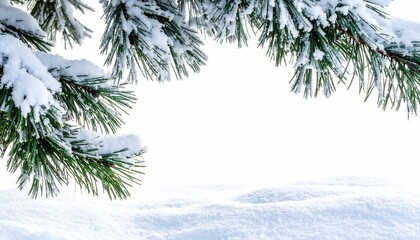 Obraz premium A snowy pine branch with evergreen leaves. It evokes a sense of winter and the beauty of nature