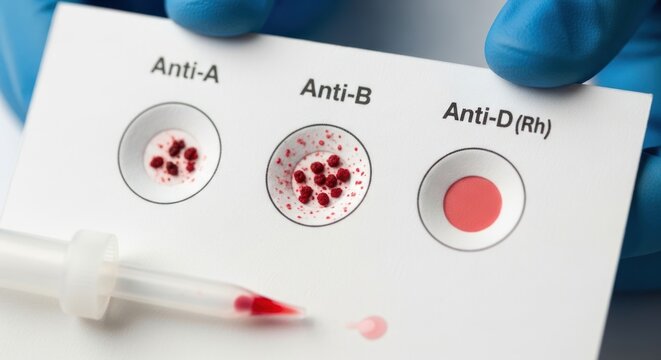 Blood Typing Test: Anti-A, Anti-B, Anti-D (Rh) Reactions, Medical Science.