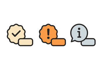 Checkmark warning and information icons set with text placeholders for status notifications