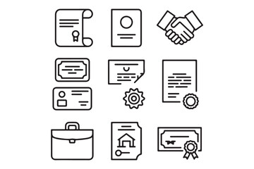 Official Documents and Business Agreement Line Icons