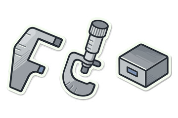 Set of precision measuring instruments including micrometer and gauge components for engineering