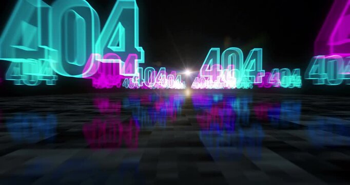 Error 404 page not found oops problem symbol abstract cyber concept. Digital technology and computer background seamless and looped 3d animation.