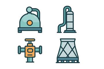 Industrial process equipment featuring chemical plant machinery and cooling tower structure