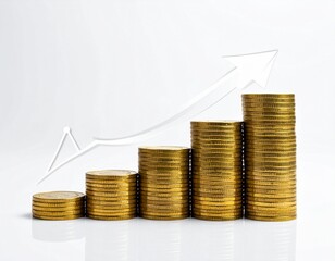 Rising trend of golden coins showing financial growth with an upward arrow representing success and progress