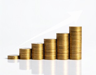 Rising trend of golden coins showing financial growth with an upward arrow representing success and progress