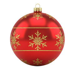 Red Christmas Bauble with Gold Glitter Snowflakes and Cap.