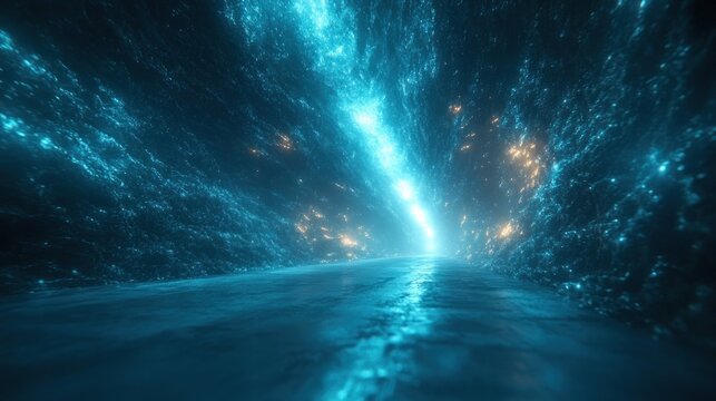 Azure tunnel with glowing particles