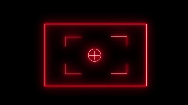 A striking red neon frame with a central target, creating a bold and modern design element against a dark backdrop, ideal for adding a touch of edgy style and visual focus